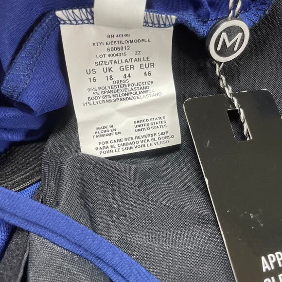 Magicsuit NWT Parker One Piece Swim Dress Navy Blue Size 16 Side Tie High Neck - Picture 7 of 12